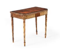 A SATINWOOD, MARQUETRY, PAINTED AND PARCEL GILT CARD TABLE, FIRST HALF 19TH CENTURY