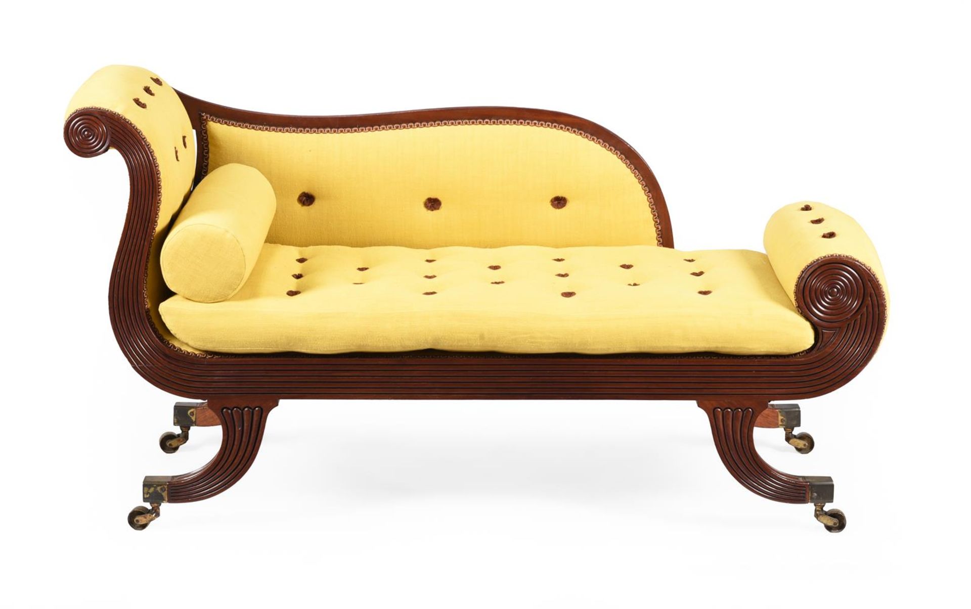 A REGENCY MAHOGANY AND BUTTON UPHOLSTERED DAY BED, CIRCA 1815 - Bild 2 aus 6