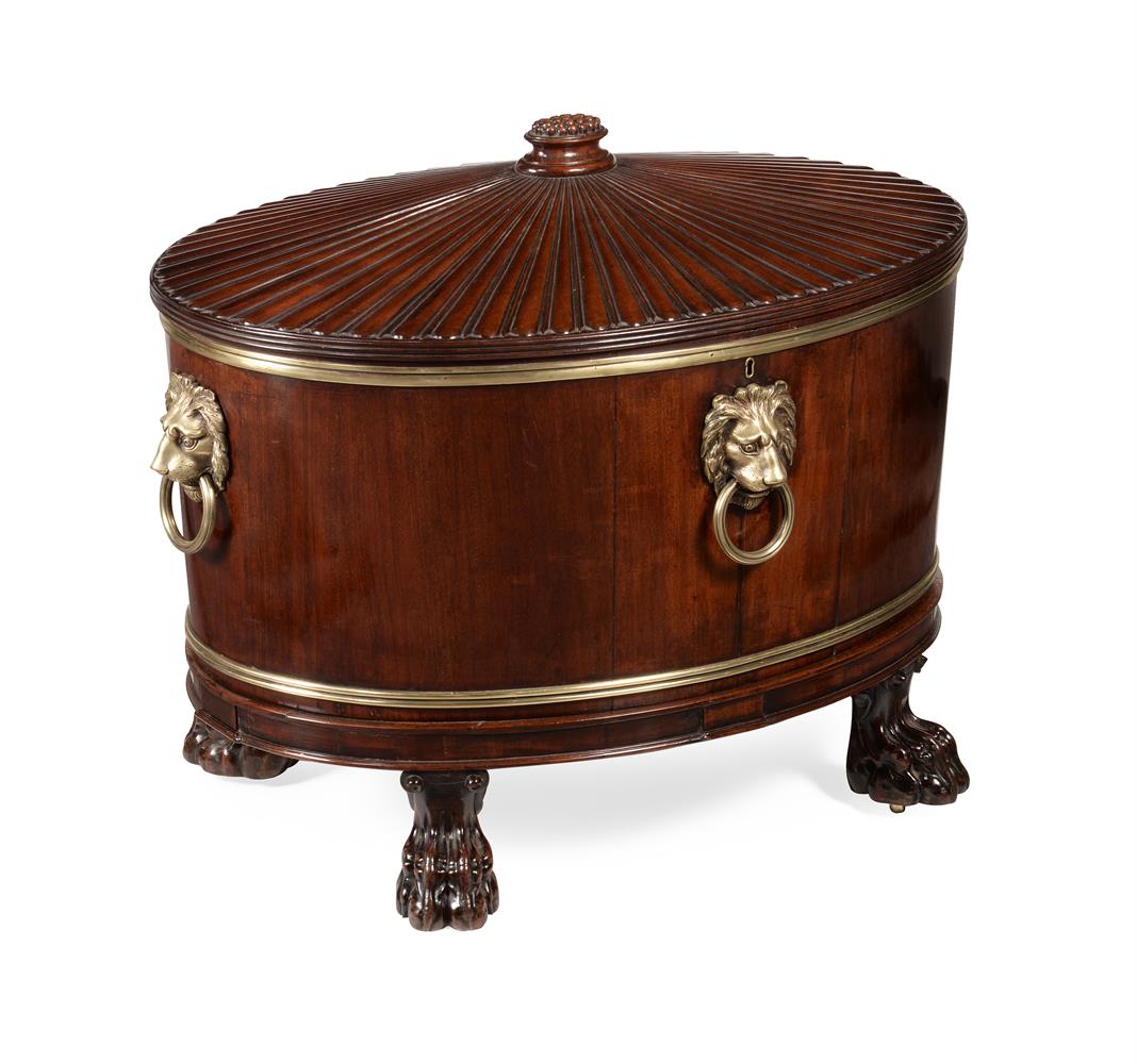 A GEORGE III MAHOGANY AND GILT BRASS MOUNTED WINE COOLER OR CELLARET, CIRCA 1800 - Image 2 of 6