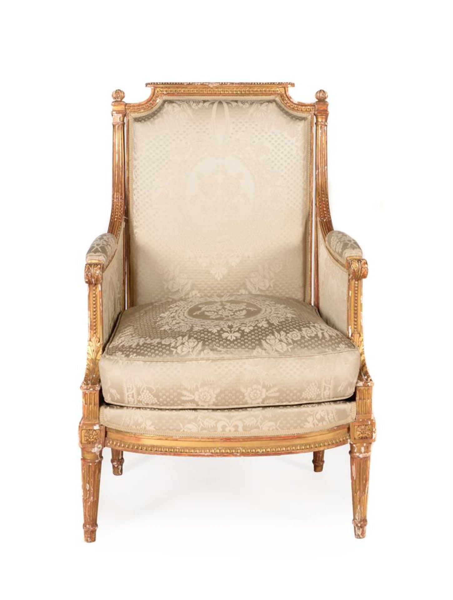 A LOUIS XVI GILTWOOD AND UPHOLSTERED BERGERE BY ADRIEN-PIERRE DUPAIN, CIRCA 1780 - Image 2 of 5