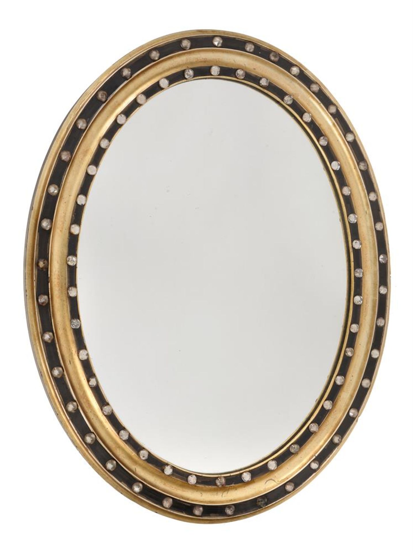 AN IRISH CUT GLASS, GILTWOOD AND EBONISED OVAL WALL MIRROR IN GEORGE III STYLE, LATE 19TH CENTURY - Bild 2 aus 4