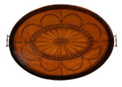 A GEORGE III SATINWOOD AND MARQUETRY INLAID OVAL TRAY, ATTRIBUTED TO GILLOWS, CIRCA 1780