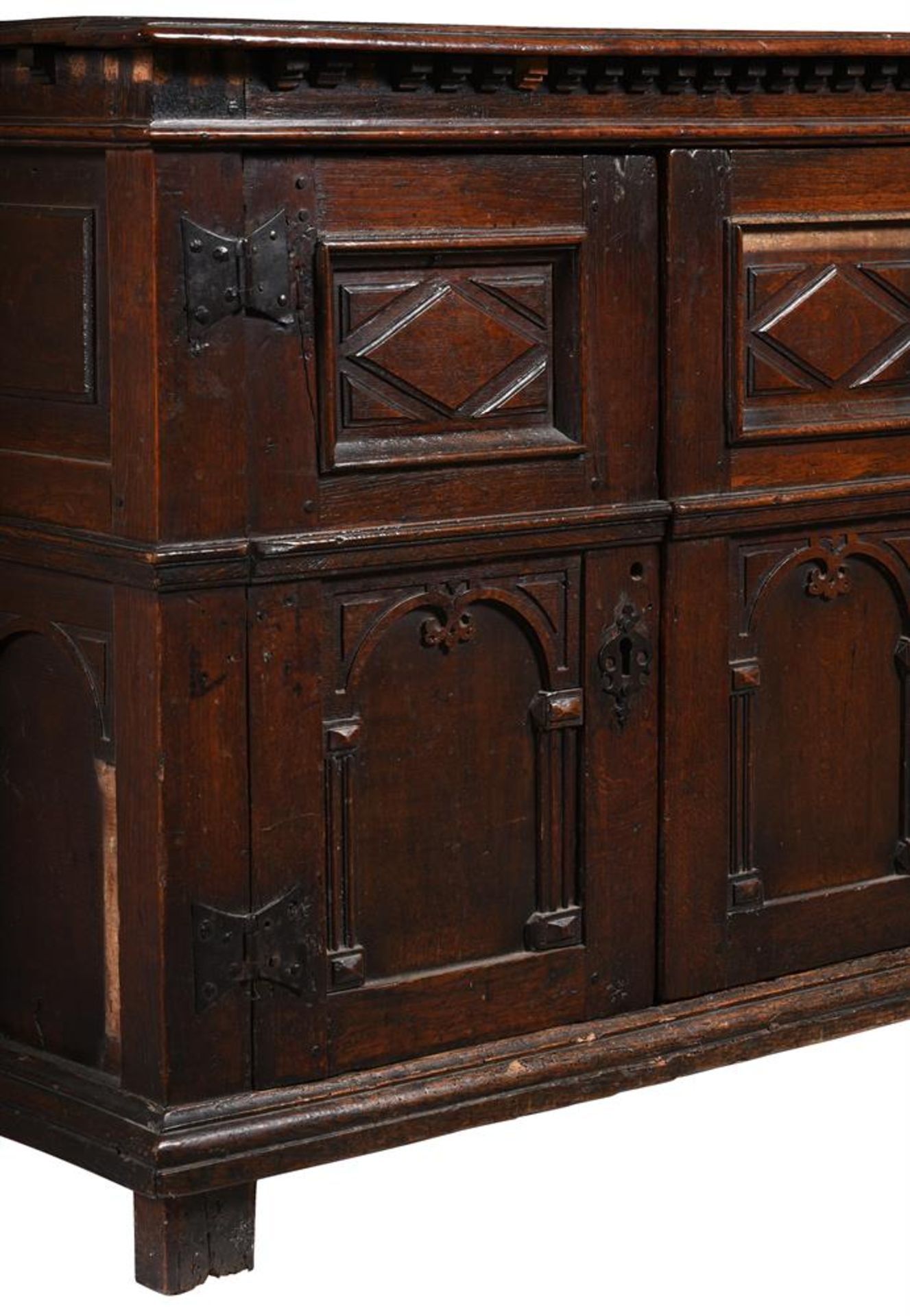 AN UNUSUAL COMMONWEALTH OAK ENCLOSED CHEST OF DRAWERS, CIRCA 1650 AND LATER - Image 2 of 4