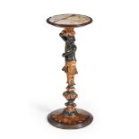 A CONTINENTAL GILTWOOD, EBONISED AND MARQUETRY 'BLACKAMOOR' MARBLE TOP STAND, LATE 17TH/18TH CENTURY