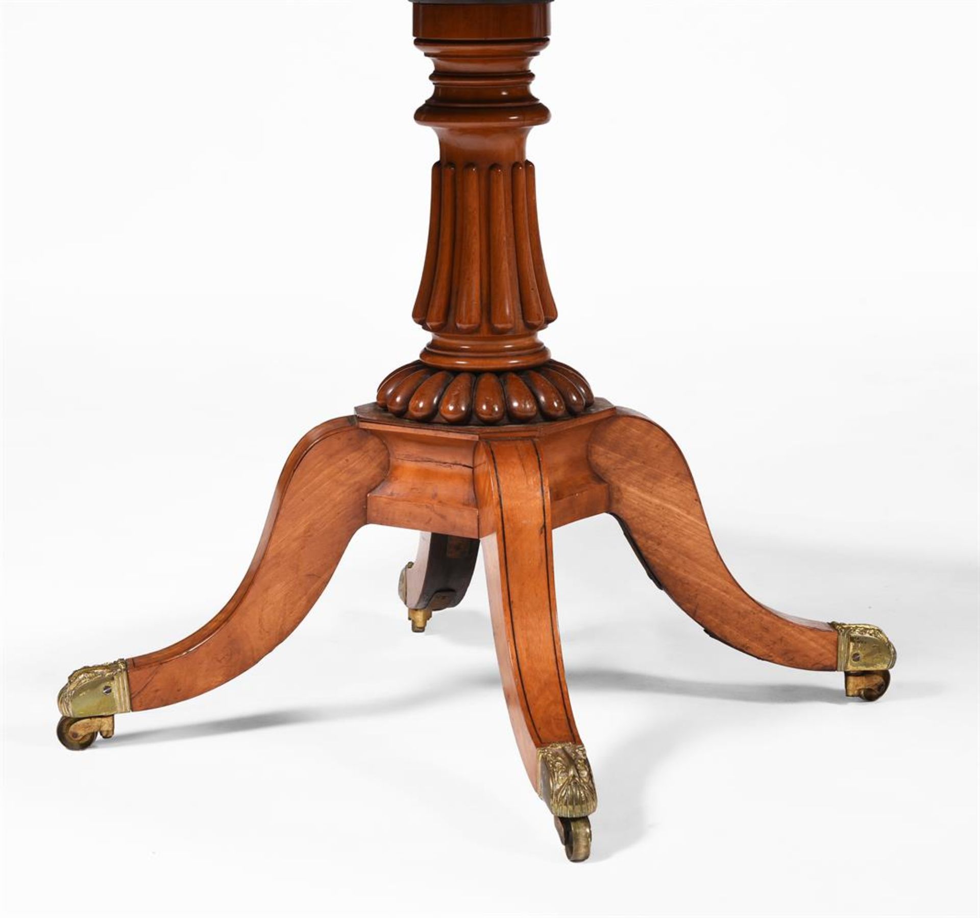 Y A PAIR OF GEORGE IV SATINWOOD, TULIPWOOD CROSSBANDED AND LINE INLAID FOLDING CARD TABLES, CIRCA 18 - Bild 3 aus 5