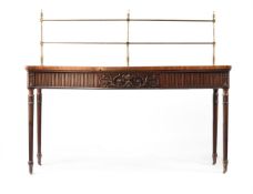 A FINE GEORGE III MAHOGANY SERPENTINE FRONTED SERVING TABLE, AFTER DESIGNS BY LINNELL OR ADAM