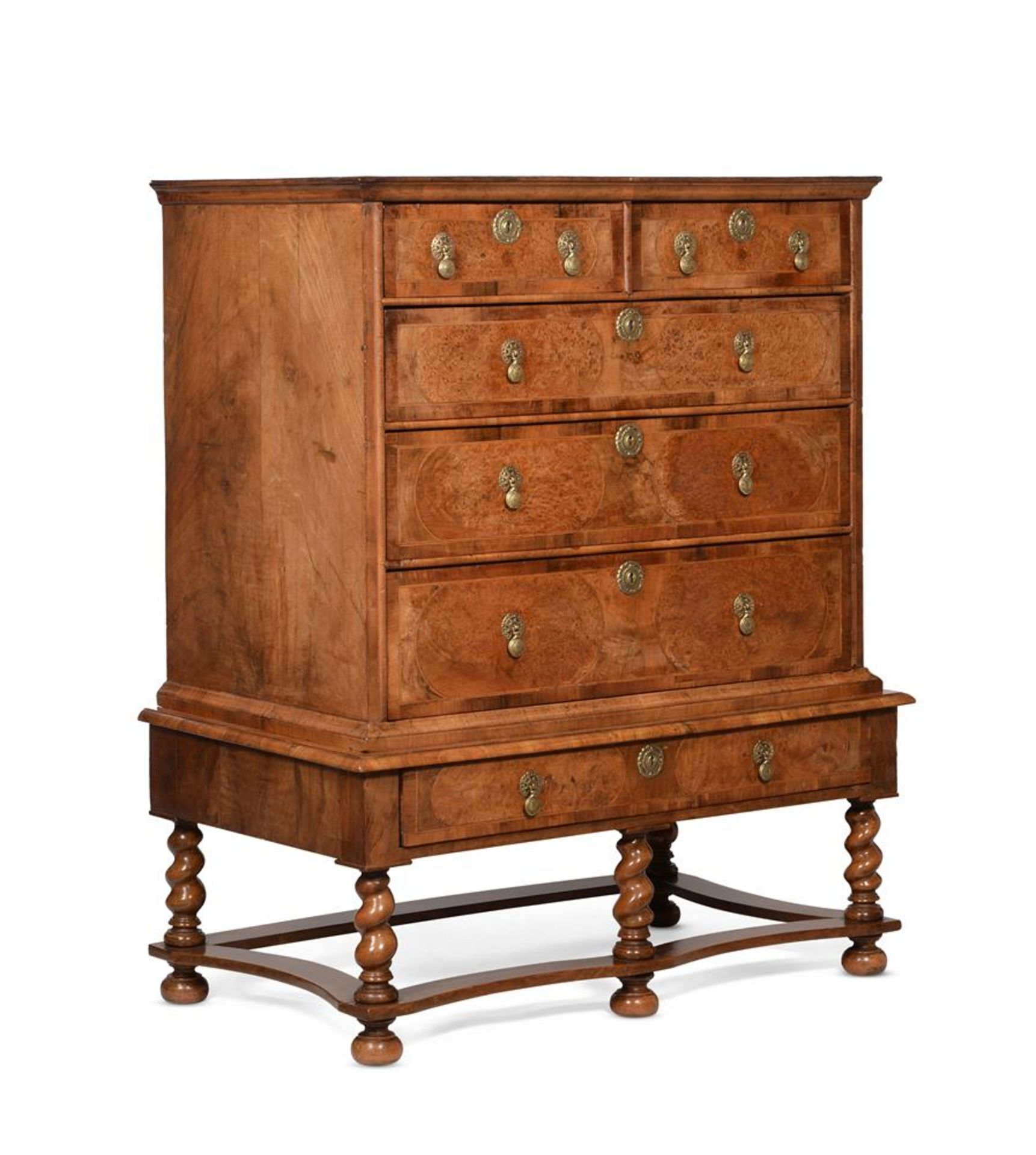A WILLIAM & MARY BURR ELM, WALNUT AND FRUITWOOD INLAID CHEST ON STAND, CIRCA 1690 - Image 3 of 5