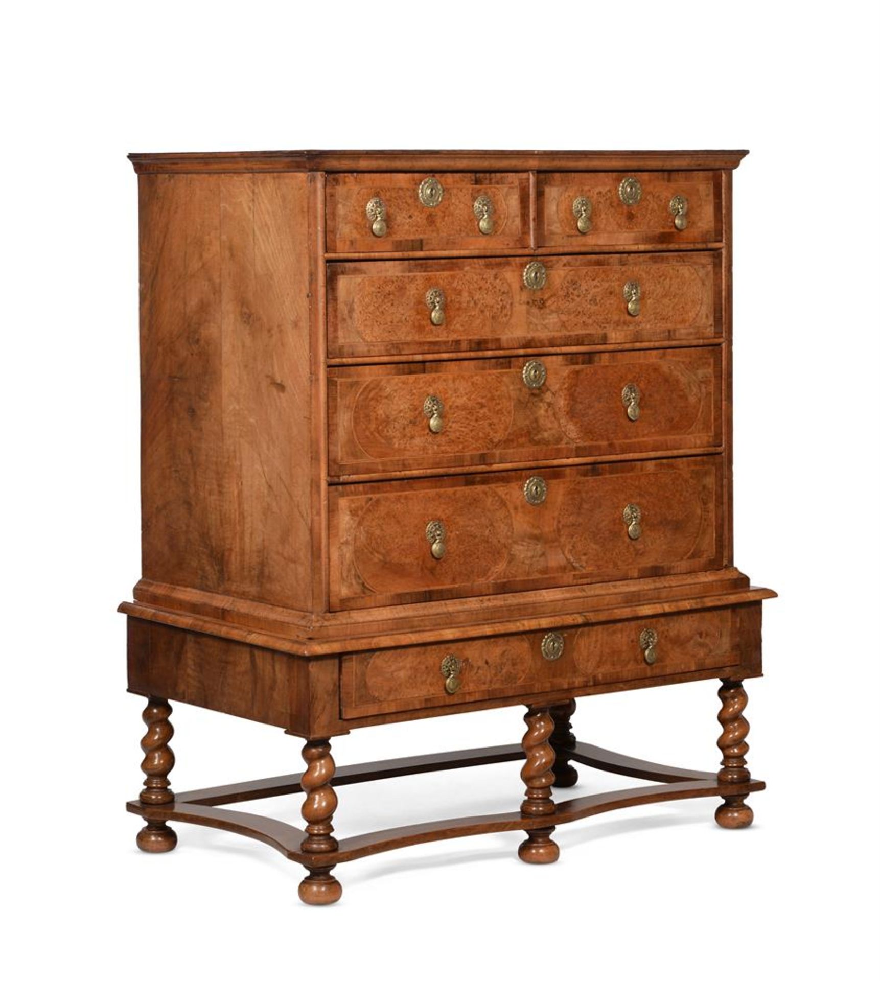 A WILLIAM & MARY BURR ELM, WALNUT AND FRUITWOOD INLAID CHEST ON STAND, CIRCA 1690 - Bild 3 aus 5