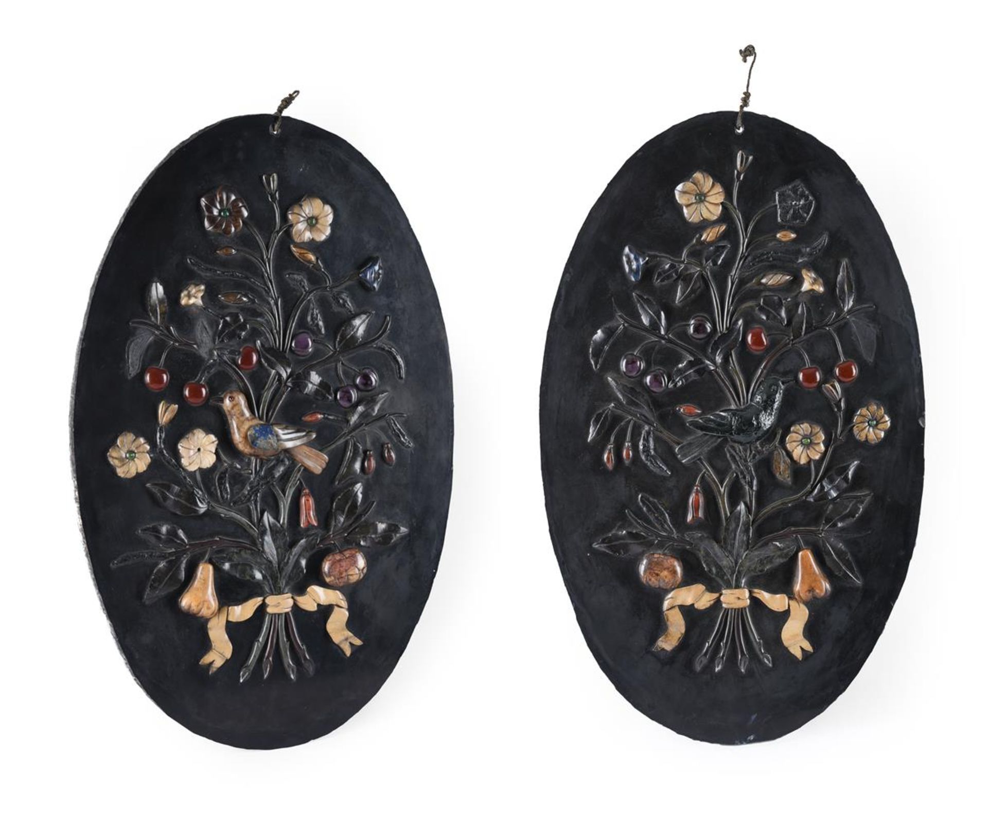 A PAIR OF OVAL PIETRA DURE RELIEF PANELS, ITALIAN OR FRENCH, CIRCA 1850-1870