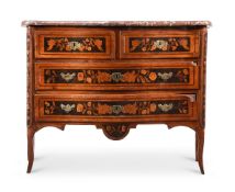 A DUTCH WALNUT AND FLORAL MARQUETRY SERPENTINE COMMODE, CIRCA 1780