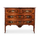 A DUTCH WALNUT AND FLORAL MARQUETRY SERPENTINE COMMODE, CIRCA 1780