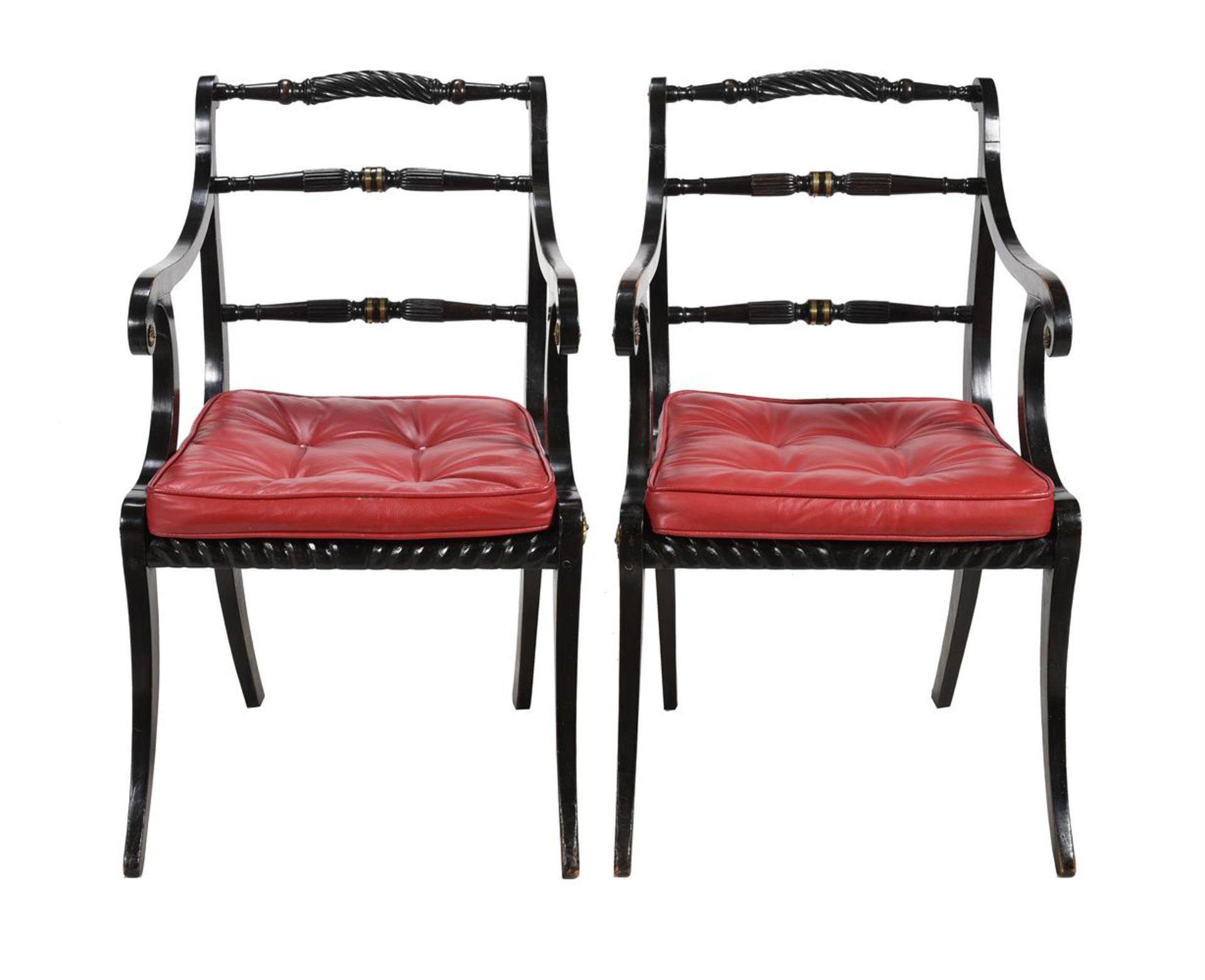 A PAIR OF REGENCY EBONISED AND BRASS INLAID ARMCHAIRS, EARLY 19TH CENTURY - Bild 5 aus 5