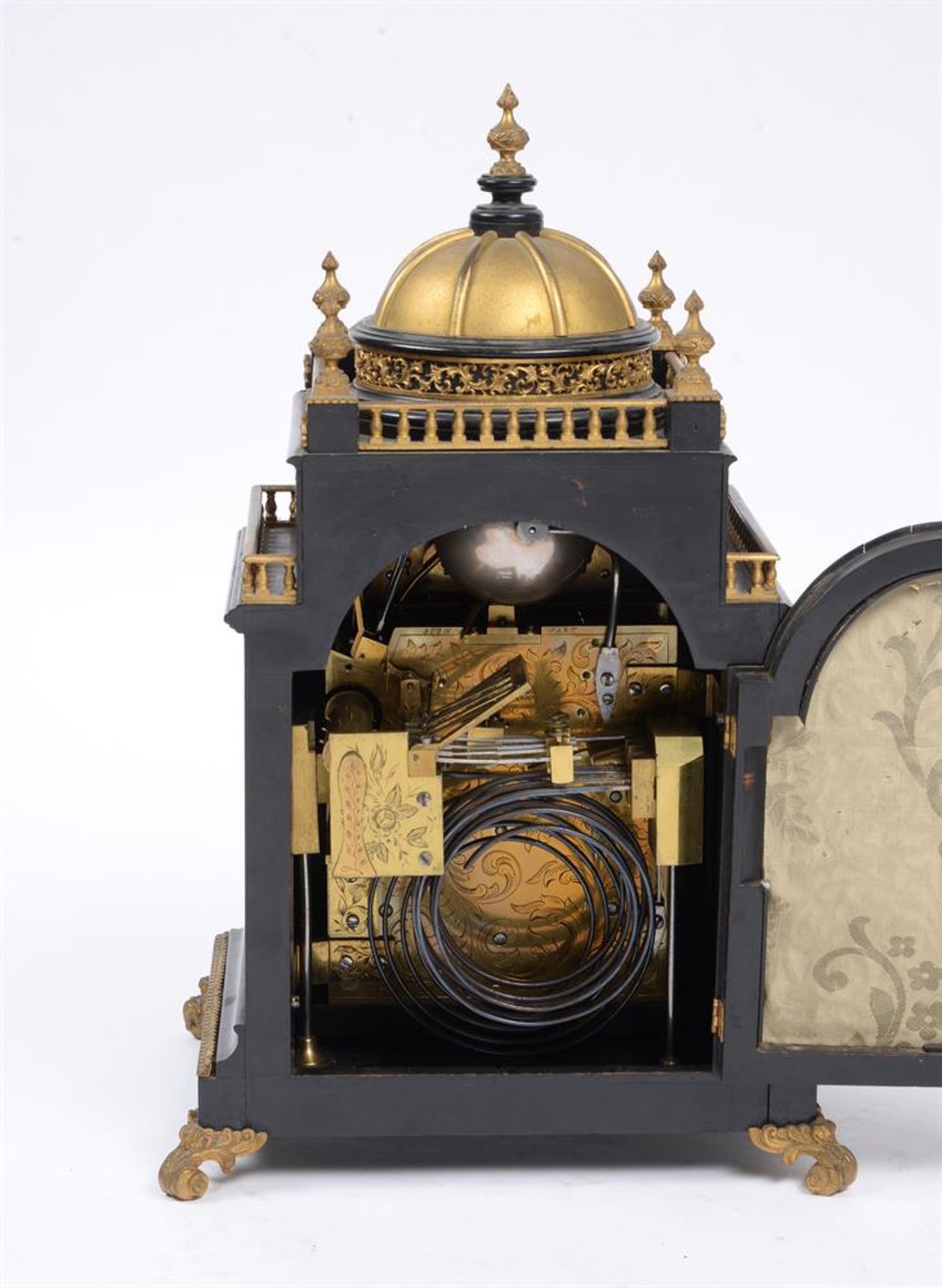 A LATE VICTORIAN GILT BRONZE MOUNTED EBONISED QUARTER-CHIMING BRACKET CLOCK OF SMALL SIZE - Image 3 of 3