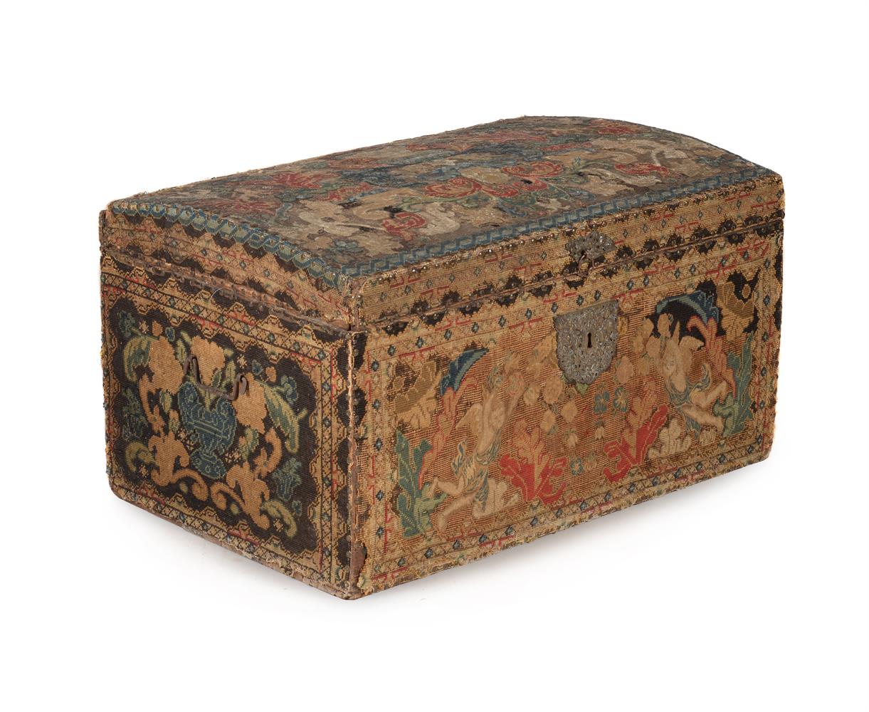 A GEORGE II GROS AND PETIT POINT NEEDLEWORK COVERED CHEST, CIRCA 1755