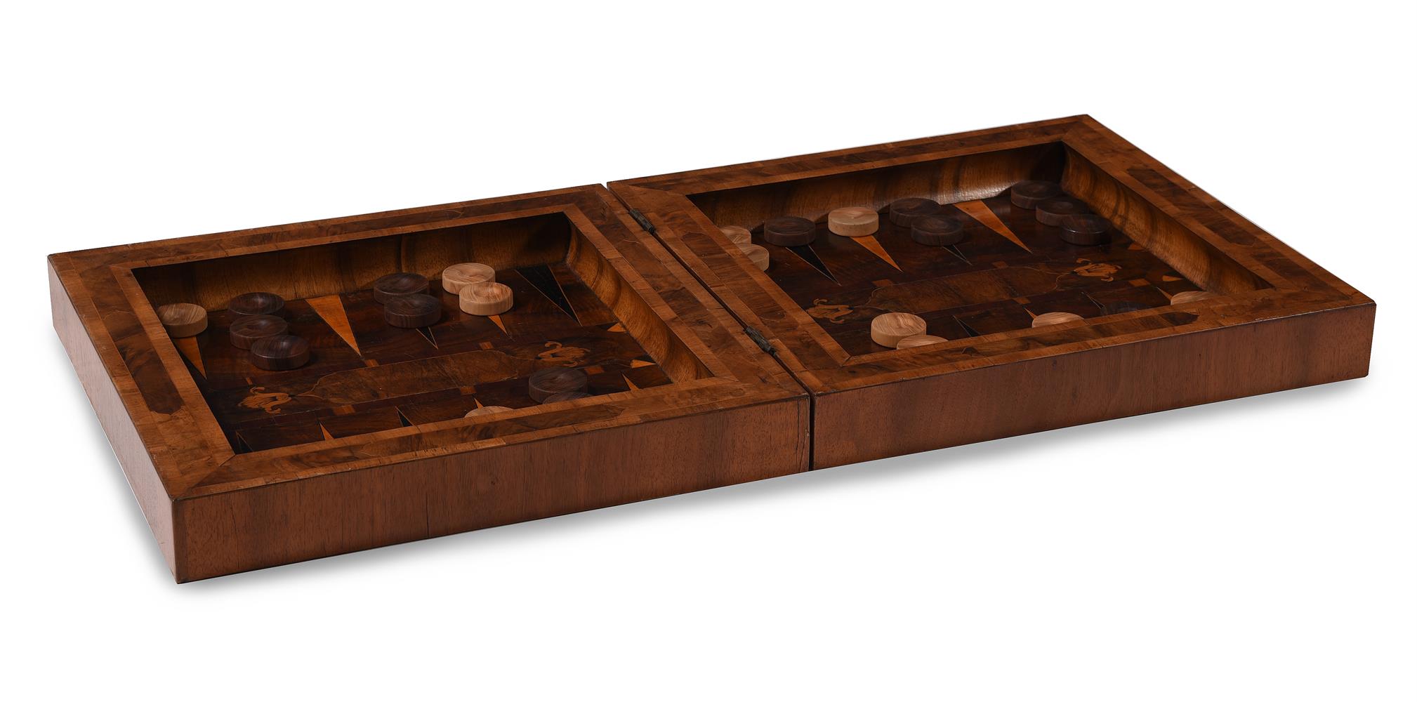 A GERMAN WALNUT AND MARQUETRY FOLDING CHESS AND BACKGAMMON BOARD, 18TH CENTURY - Image 3 of 7