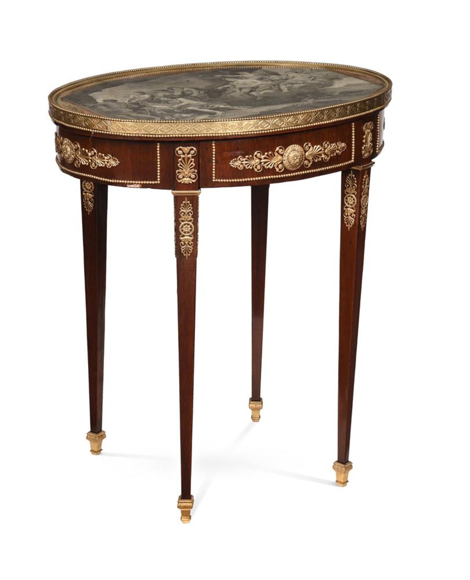 AN AUSTRIAN MAHOGANY AND GILT METAL MOUNTED OCCASIONAL TABLE, EARLY 19TH CENTURY