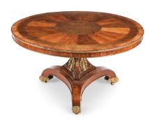 Y A REGENCY ROSEWOOD, BRASS MARQUETRY AND GILT METAL MOUNTED CENTRE TABLE, EARLY 19TH CENTURY
