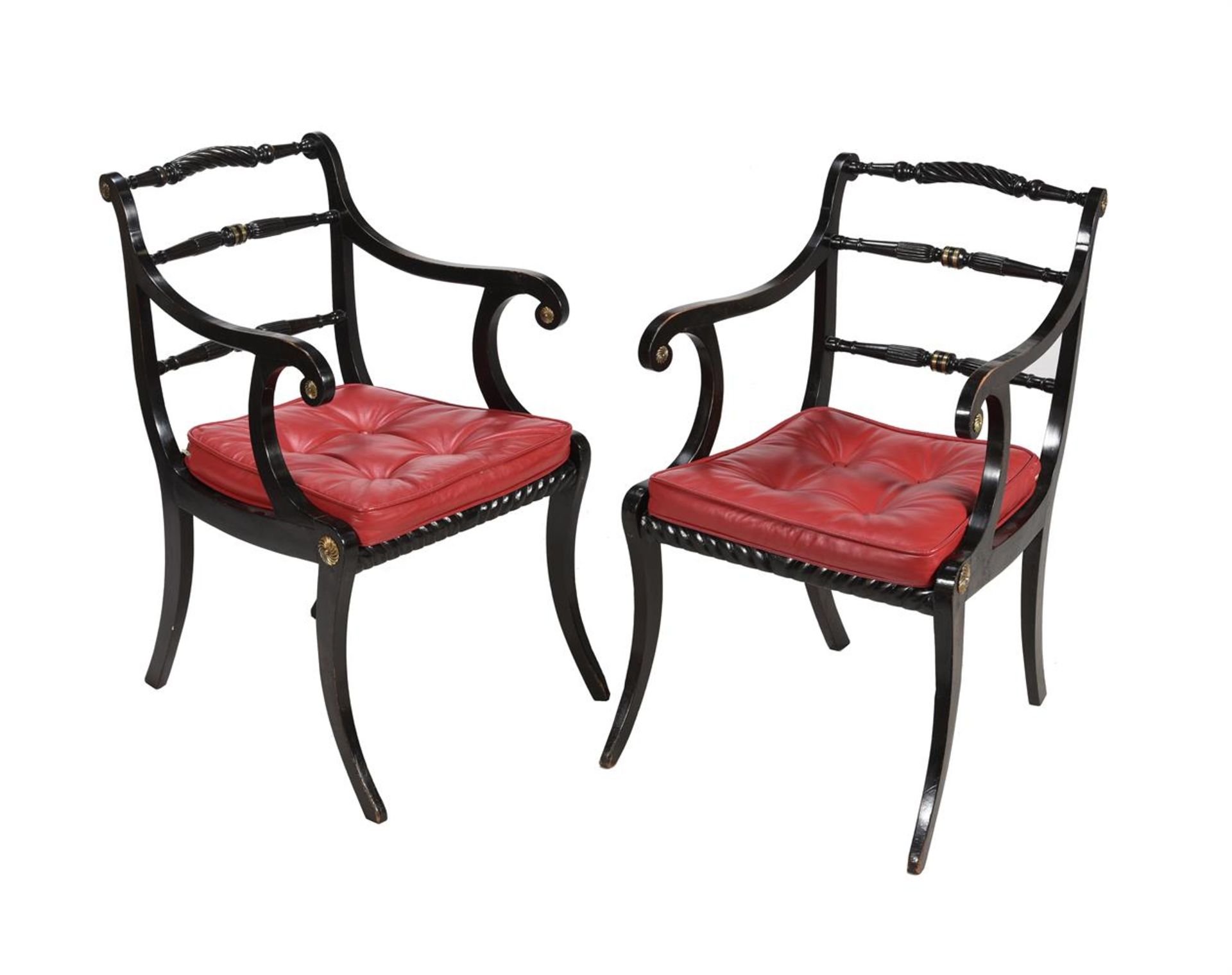 A PAIR OF REGENCY EBONISED AND BRASS INLAID ARMCHAIRS, EARLY 19TH CENTURY - Bild 3 aus 5