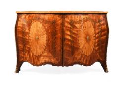 Y A GEORGE III SATINWOOD, MARQUETRY AND PAINTED SERPENTINE FRONTED COMMODE, CIRCA 1780