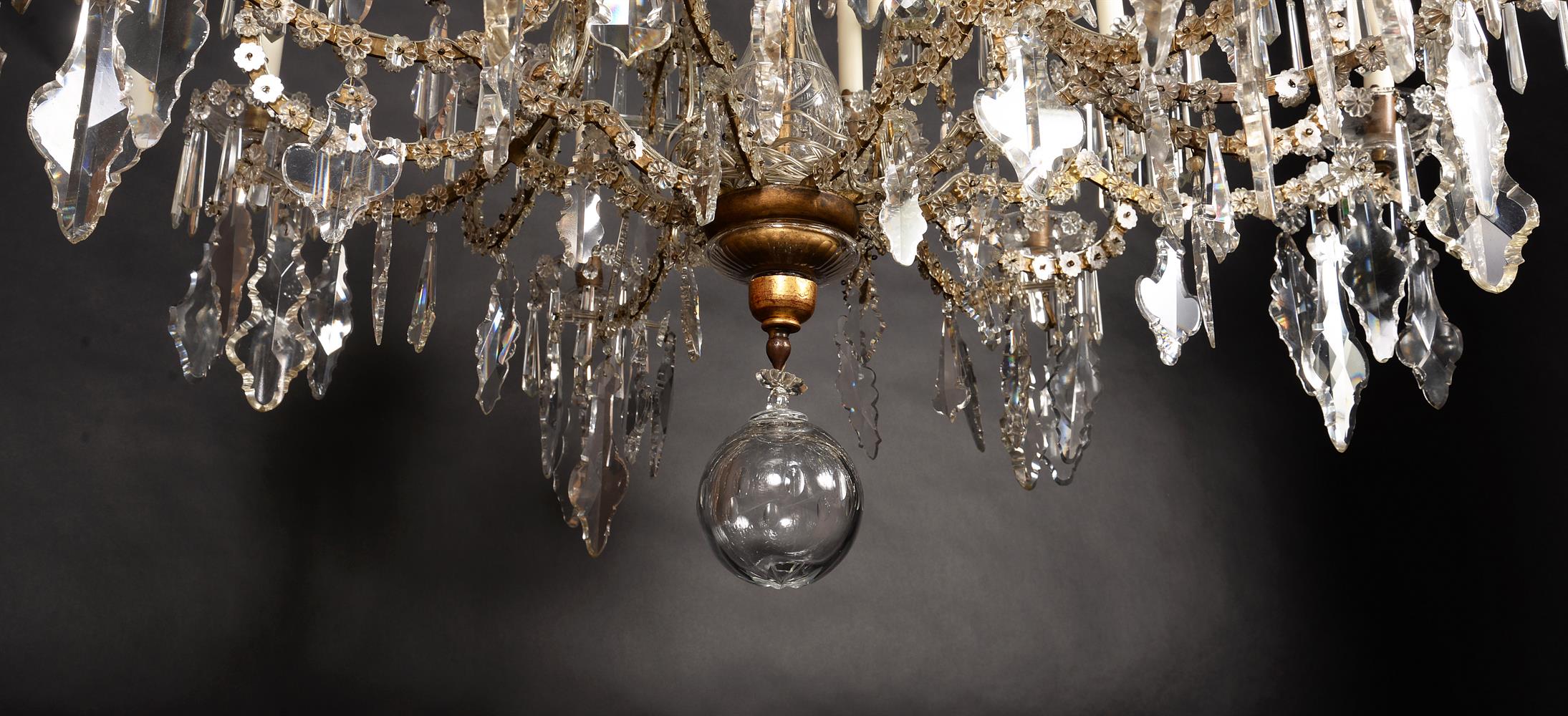 A LARGE ITALIAN CUT-GLASS AND GILT IRON TWENTY EIGHT-LIGHT CHANDELIER, PIEDMONTESE - Image 6 of 12