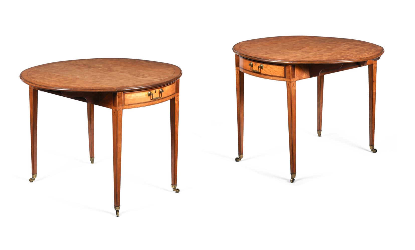 Y A PAIR OF GEORGE III SATINWOOD, PURPLE HEART AND ROSEWOOD BANDED OVAL PEMBROKE TABLES, CIRCA 1780 - Image 4 of 4