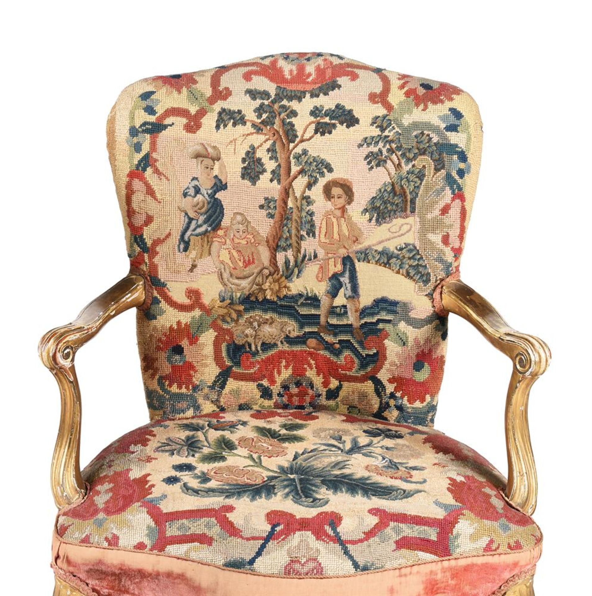 A PAIR OF GEORGE III GILTWOOD AND NEEDLEWORK UPHOLSTERED ARMCHAIRS, CIRCA 1775 - Image 3 of 5