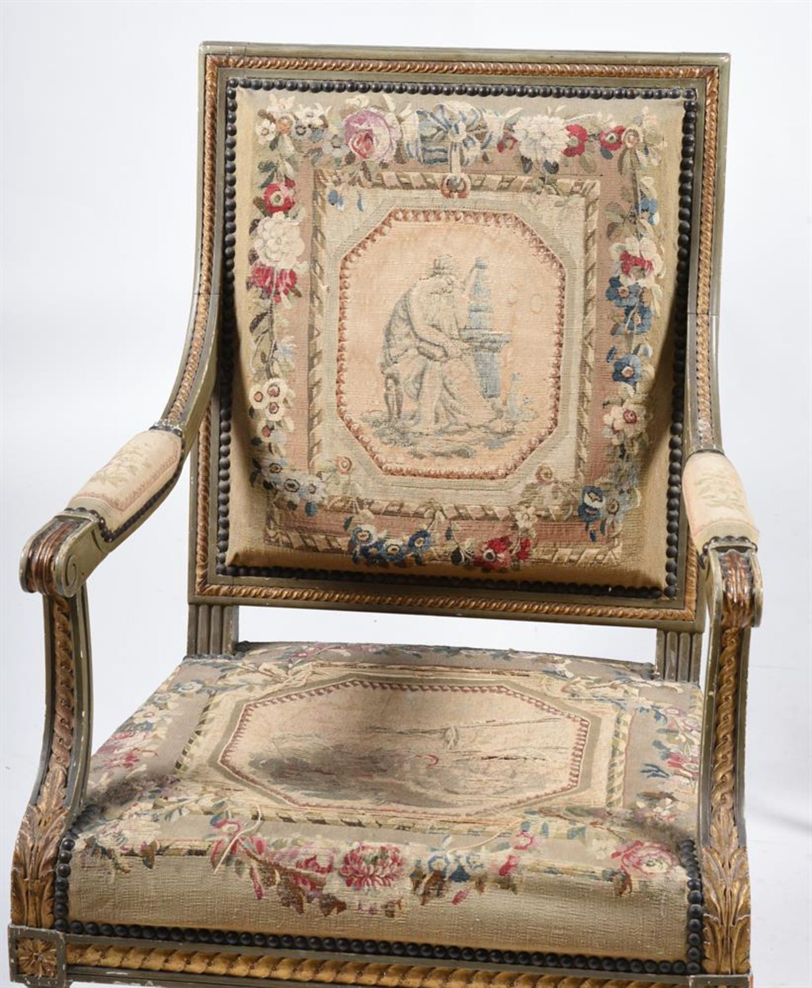 A CARVED GREEN PAINTED AND PARCEL GILT SUITE OF SEAT FURNITURE, LATE 19TH CENTURY - Image 9 of 10