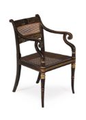 A REGENCY SIMULATED ROSEWOOD AND PARCEL GILT ARMCHAIR, CIRCA 1815