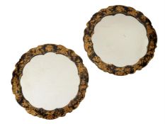 A PAIR OF BLACK AND GILT JAPANNED PAPIER MACHE WALL MIRRORS, FIRST HALF 19TH CENTURY
