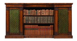 Y AN UNUSUAL REGENCY ROSEWOOD AND PAINTED INVERTED BREAKFRONT BOOKCASE, CIRCA 1815