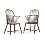 A PAIR OF FRUITWOOD, ASH AND ELM WINDSOR ARMCHAIRS, LATE 18TH/EARLY 19TH CENTURY