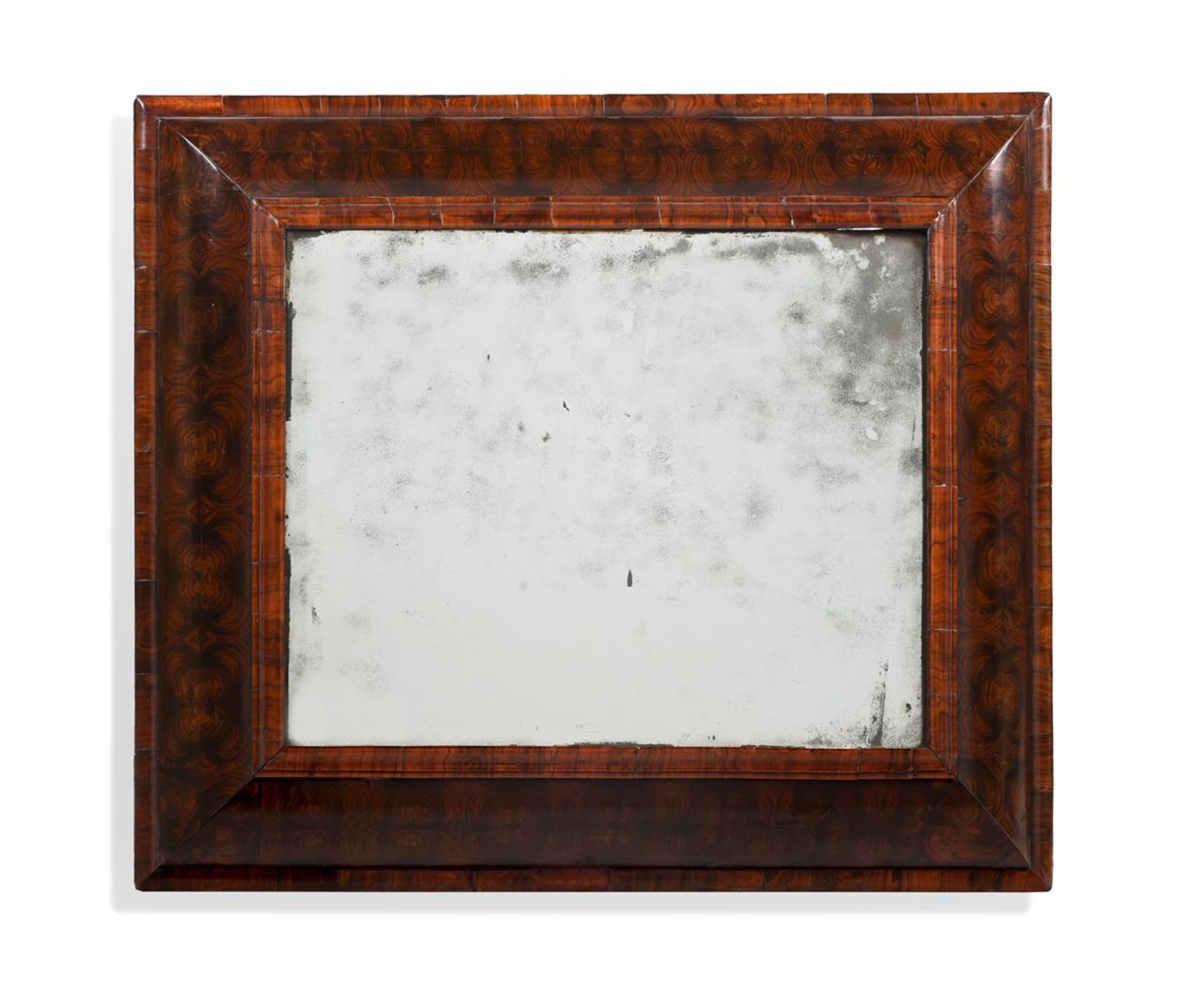 A LARGE WILLIAM & MARY OLIVEWOOD OYSTER VENEERED MIRROR, CIRCA 1690