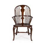 A FRUITWOOD, ELM AND ASH WINDSOR ARMCHAIR, LAST QUARTER 18TH CENTURY