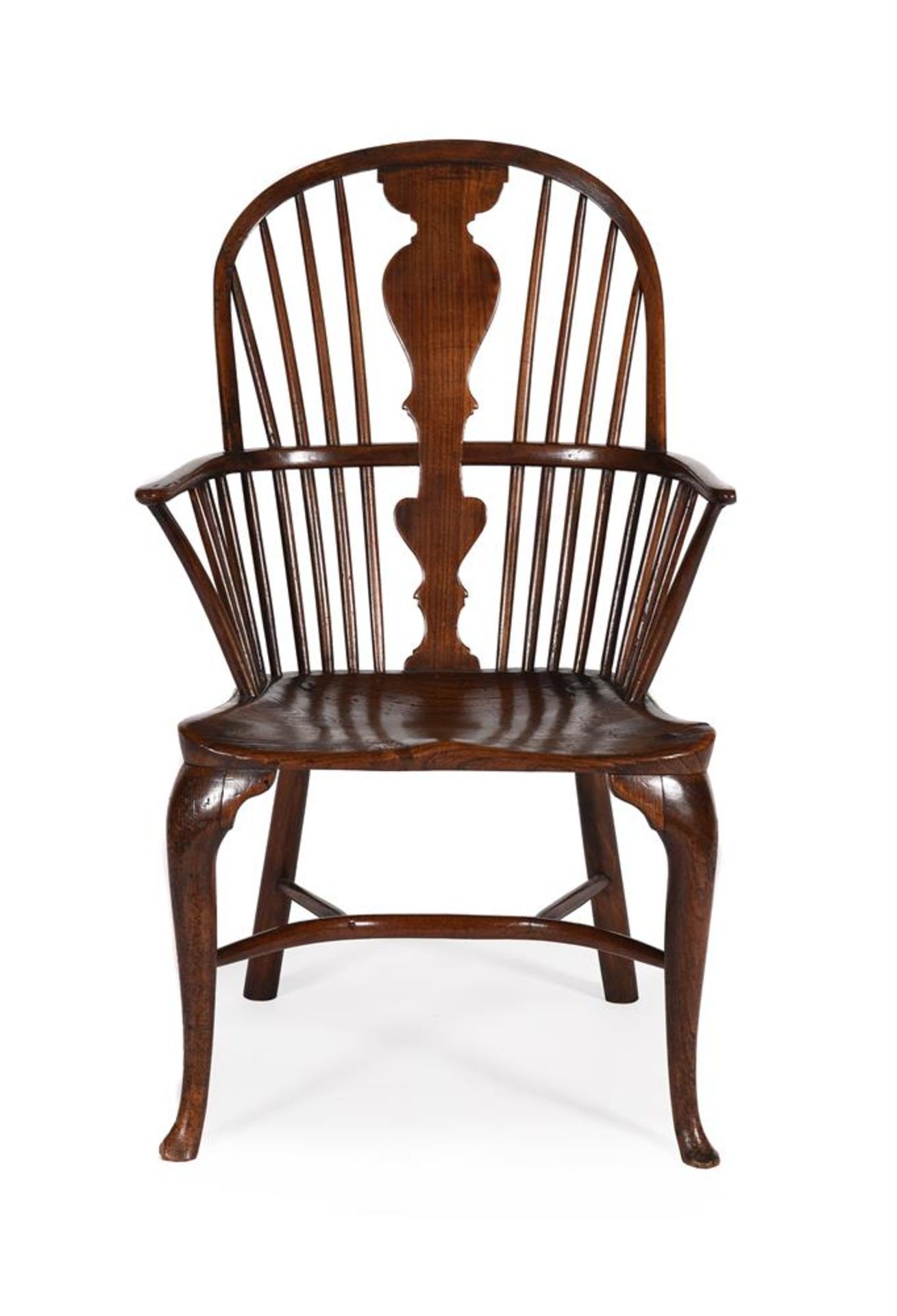 A FRUITWOOD, ELM AND ASH WINDSOR ARMCHAIR, LAST QUARTER 18TH CENTURY