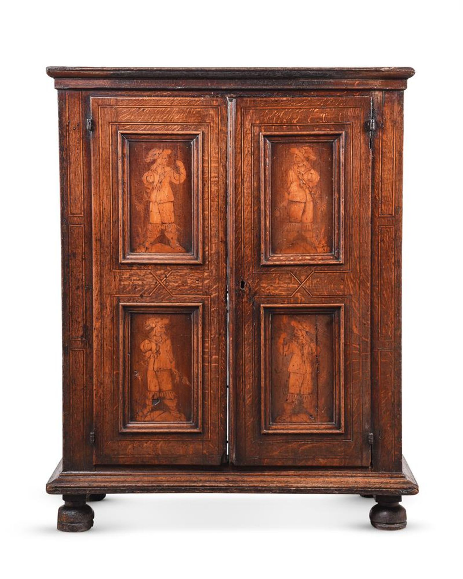 A CONTINENTAL OAK AND MARQUETRY CUPBOARD LATE 17TH/EARLY 18TH CENTURY