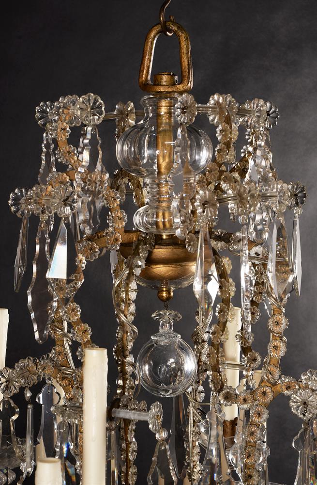 A LARGE ITALIAN CUT-GLASS AND GILT IRON TWENTY EIGHT-LIGHT CHANDELIER, PIEDMONTESE - Image 5 of 12