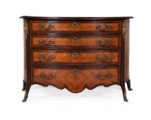 Y A GEORGE III TULIPWOOD AND AMARANTH CROSSBANDED SERPENTINE COMMODE, ATTRIBUTED TO PIERRE LANGLOIS