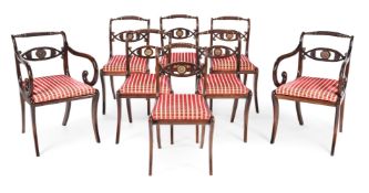 A SET OF SIX REGENCY BEECH AND GILT METAL MOUNTED DINING CHAIRSCIRCA 1815each 85cm high