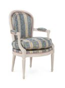 A FRENCH TRANSITIONAL PAINTED BEECHWOOD ARMCHAIR, BY GEORGES JACOB, CIRCA 1770