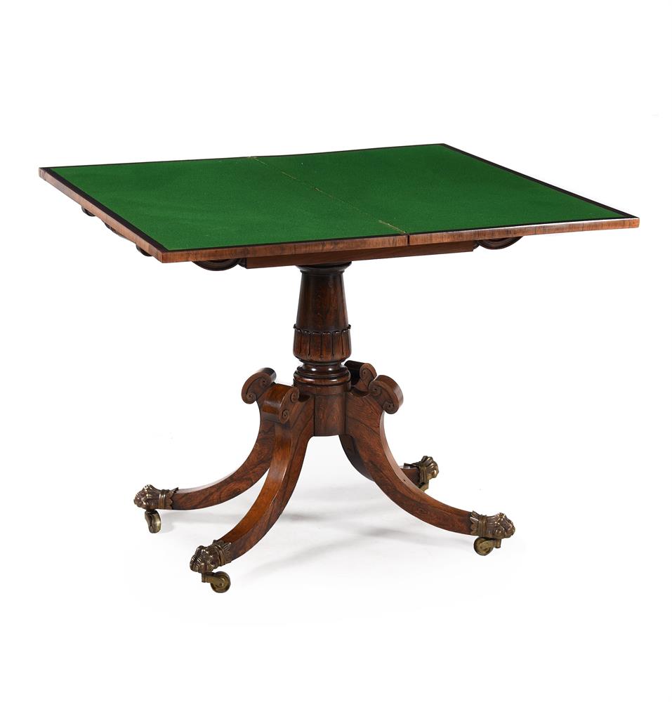 Y A PAIR OF GEORGE IV ROSEWOOD AND MARQUETRY FOLDING CARD TABLES, BY THOMAS & GEORGE SEDDON - Image 2 of 10