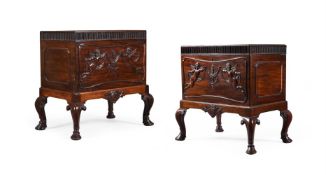 A PAIR OF CARVED MAHOGANY CHESTS, IN GEORGE II STYLE, CIRCA 1900
