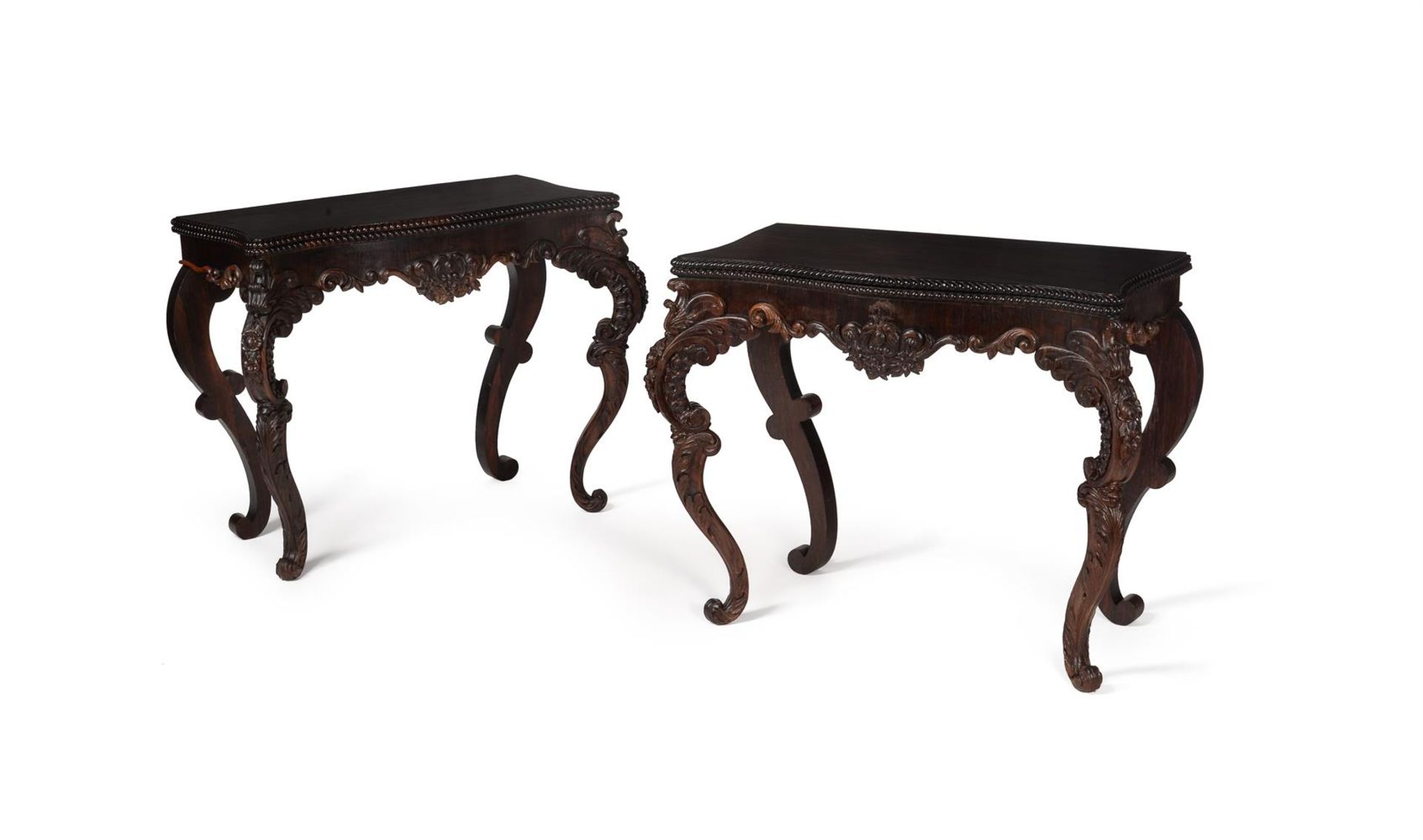 Y A PAIR OF PORTUGUESE CARVED ROSEWOOD FOLDING CARD TABLES, 19TH CENTURY - Bild 2 aus 8
