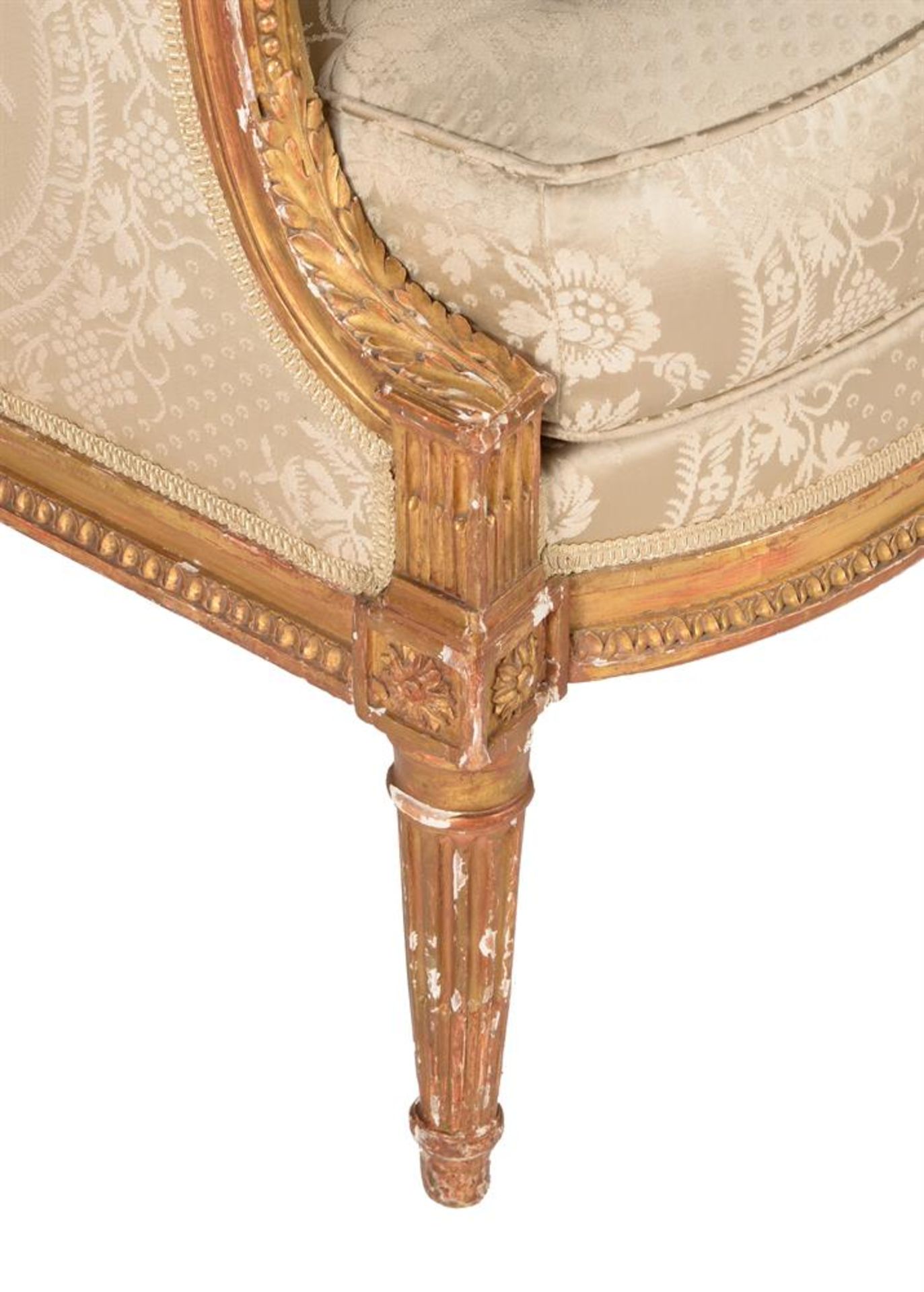 A LOUIS XVI GILTWOOD AND UPHOLSTERED BERGERE BY ADRIEN-PIERRE DUPAIN, CIRCA 1780 - Image 3 of 5