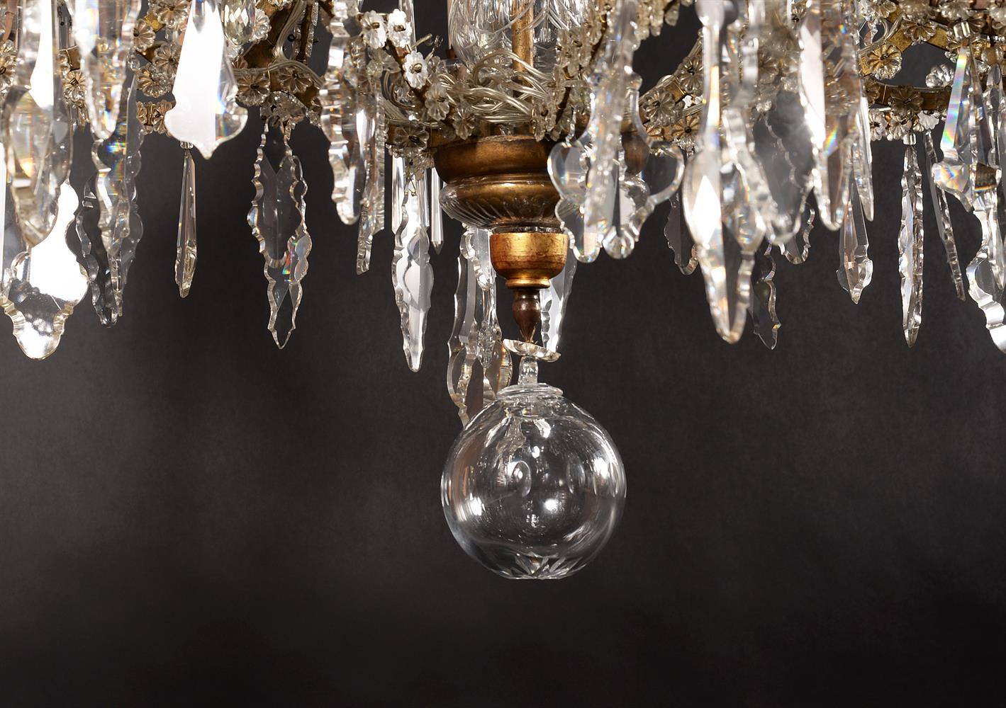 A LARGE ITALIAN CUT-GLASS AND GILT IRON TWENTY EIGHT-LIGHT CHANDELIER, PIEDMONTESE - Image 10 of 12