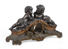 A LARGE FRENCH BRONZE MANTLE CLOCK CASE, LATE 19TH CENTURY, AFTER CARRIER BELLEUSE