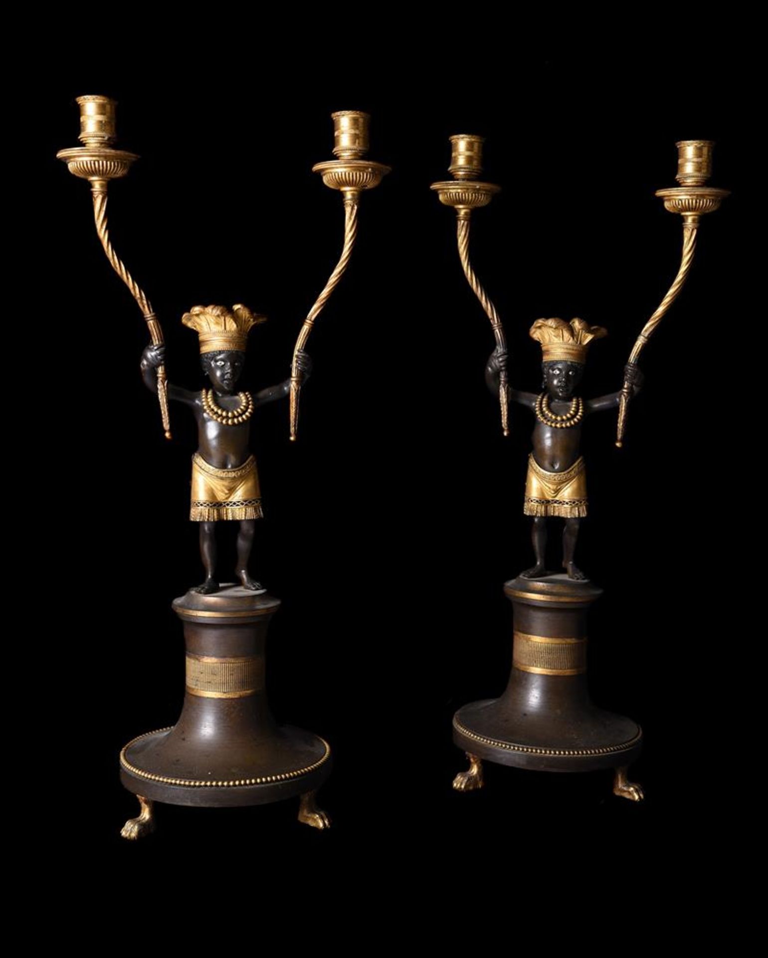 AFTER JEAN-SIMON DEVERBERIE (1764-1824), A RARE PAIR OF ORMOLU AND PATINATED BRONZE CANDELABRA - Image 7 of 7