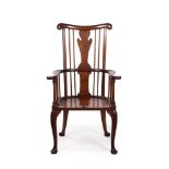 A MAHOGANY WINDSOR ARMCHAIR, IN MID 18TH CENTURY STYLE