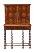 Y A WILLIAM & MARY ROSEWOOD, KINGWOOD AND OLIVEWOOD OYSTER VENEERED CABINET ON STAND, CIRCA 1690