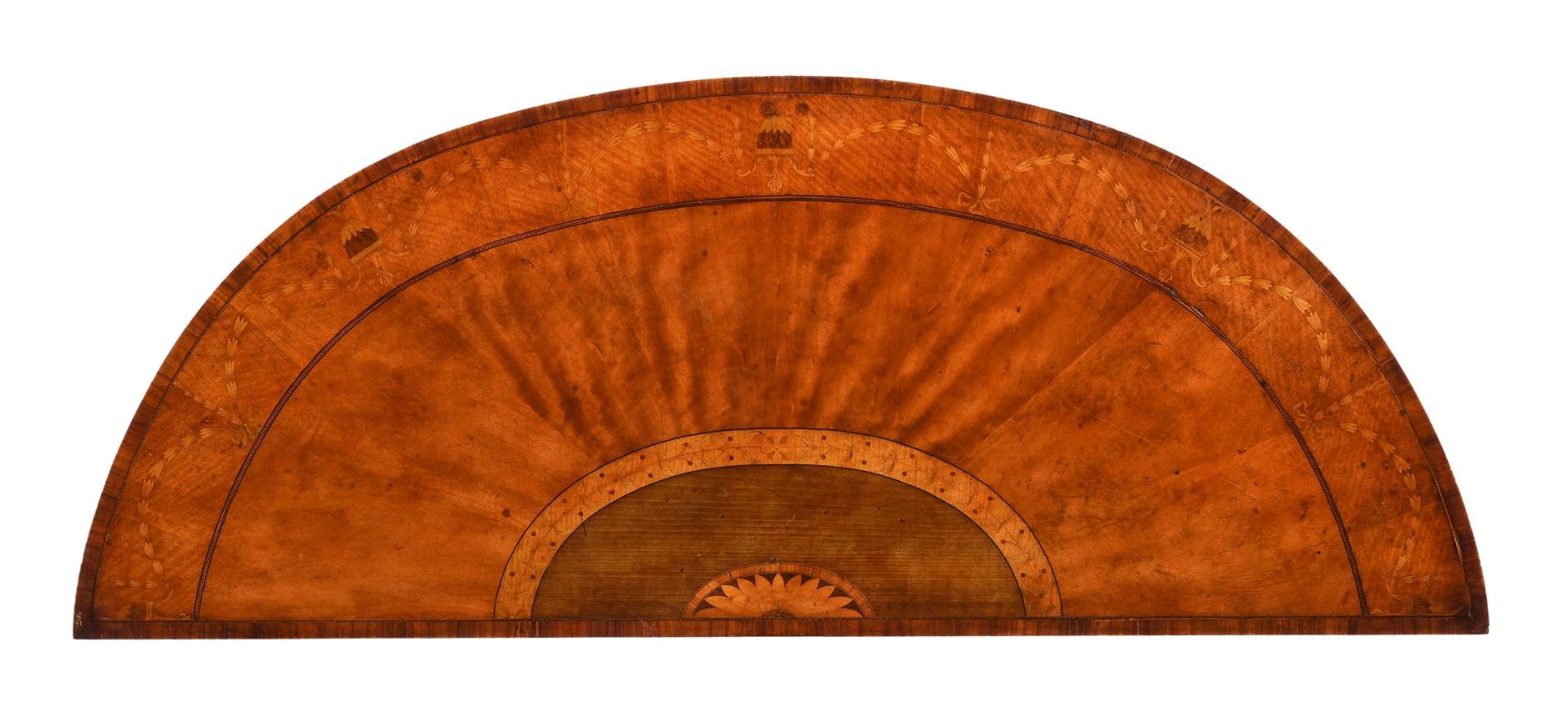 A PAIR OF SATINWOOD AND SPECIMEN MARQUETRY SEMI ELLIPTICAL SIDE TABLES, IN GEORGE III STYLE - Bild 2 aus 4