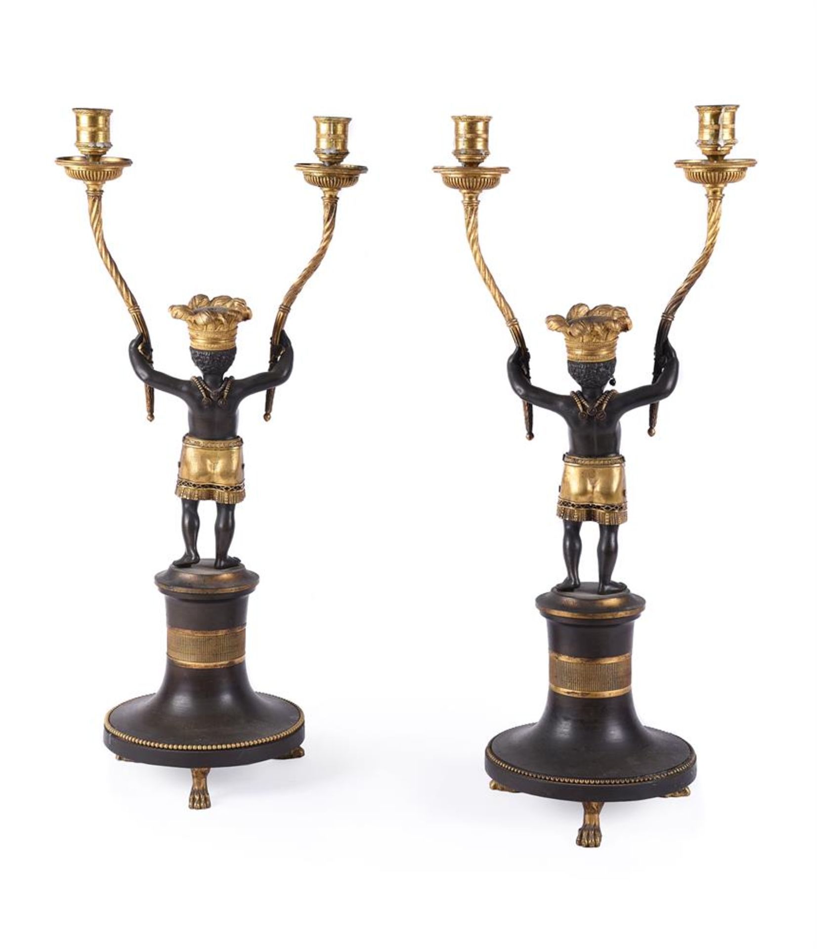 AFTER JEAN-SIMON DEVERBERIE (1764-1824), A RARE PAIR OF ORMOLU AND PATINATED BRONZE CANDELABRA - Bild 2 aus 7